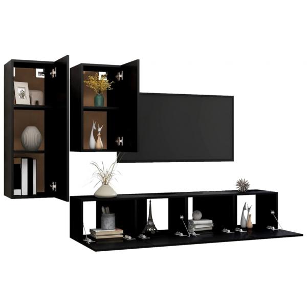 4-tlg. TV-Schrank-Set Schwarz Holzwerkstoff