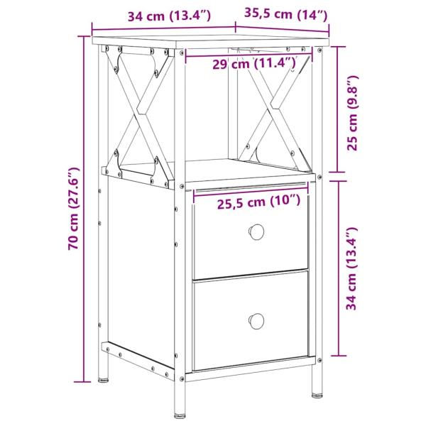 Nachttische 2 Stk. Artisan-Eiche 34x35,5x70 cm Holzwerkstoff