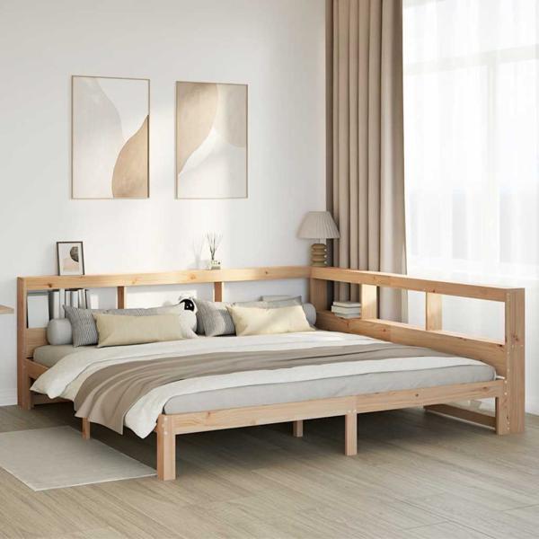 ARDEBO.de - Massivholzbett mit Regal ohne Matratze 200x200 cm Kiefernholz