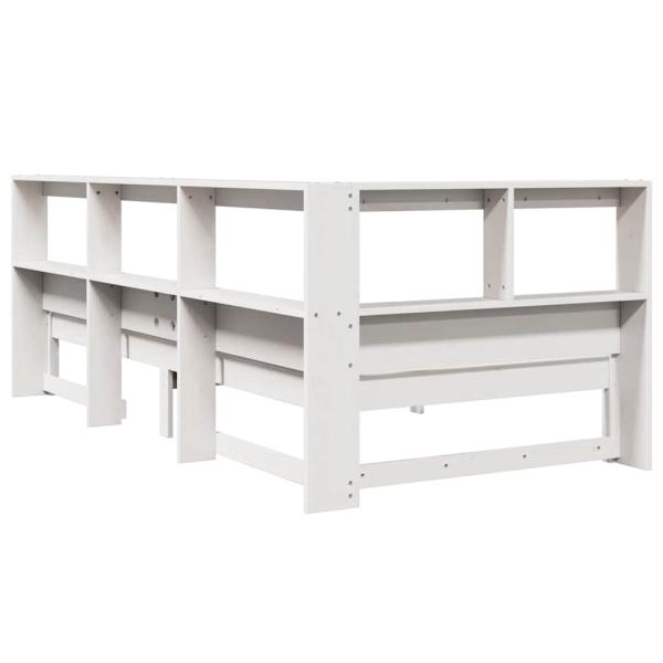 Massivholzbett mit Regal ohne Matratze Weiß 90x190 cm Kiefer