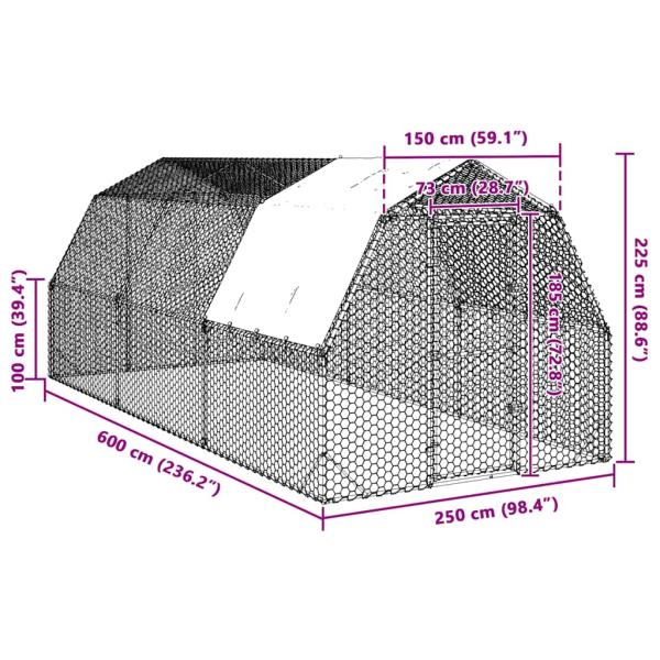 Hühnerstall mit Dach 2,5x6x2,25 m Verzinkter Stahl