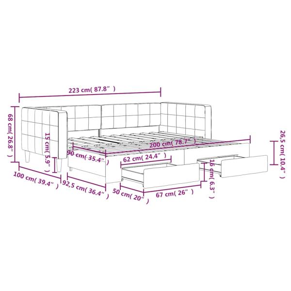 Tagesbett Ausziehbar mit Schubladen Dunkelgrau 90x200 cm Samt