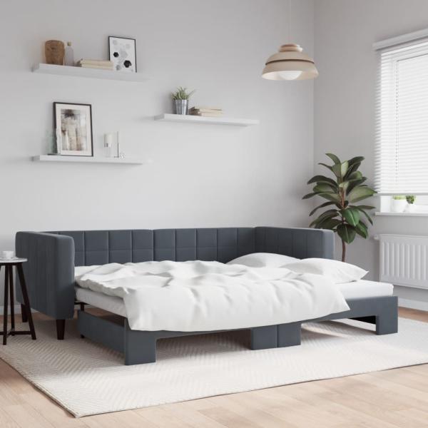 ARDEBO.de - Tagesbett Ausziehbar Dunkelgrau 90x200 cm Samt