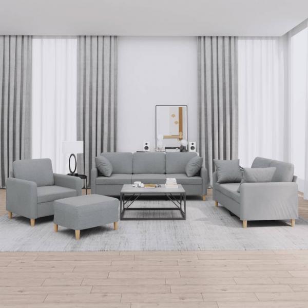 ARDEBO.de - 4-tlg. Sofagarnitur mit Kissen Hellgrau Stoff