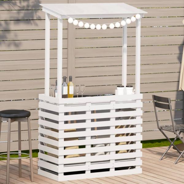 ARDEBO.de - Gartenbar mit Dach Weiß 112,5x57x195,5 cm Massivholz Kiefer