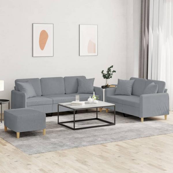 ARDEBO.de - 3-tlg. Sofagarnitur mit Kissen Hellgrau Stoff