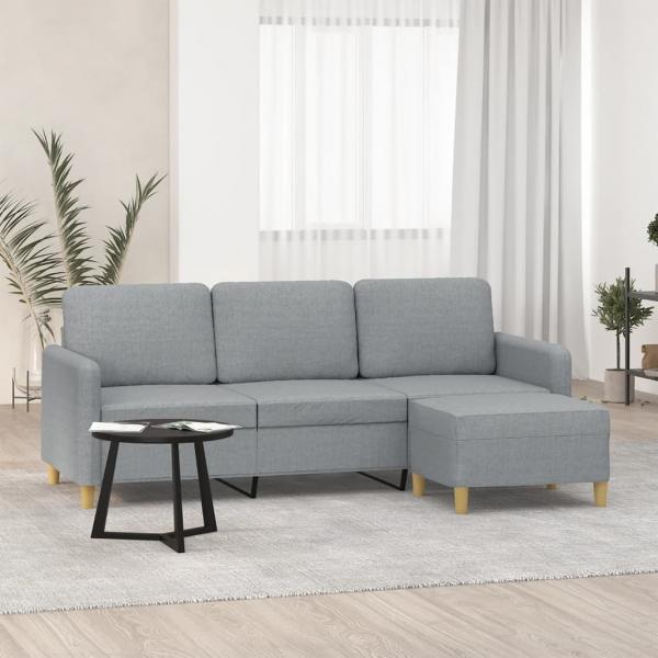 ARDEBO.de - 3-Sitzer-Sofa mit Hocker Hellgrau 180 cm Stoff