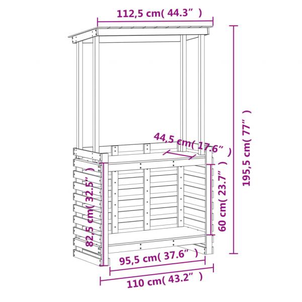 Gartenbar mit Dach Braun 112,5x57x195,5 cm Massivholz Kiefer