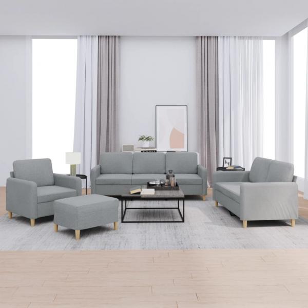 ARDEBO.de - 4-tlg. Sofagarnitur mit Kissen Hellgrau Stoff