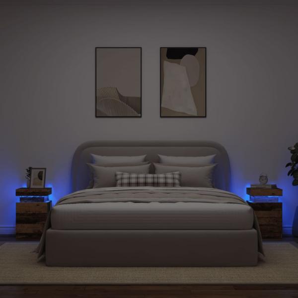 ARDEBO.de - LED-Nachttische 2 Stk. Altholz-Optik 35x39x55 cm Holzwerkstoff