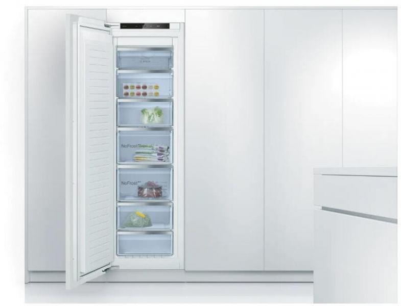 Bosch GIN81ACE0 Serie 6 Einbau Gefrierschrank, Nischenhöhe 177,5 cm, 212 L, Full No Frost, Festtürtechnik, Schnellgefrieren, weiß