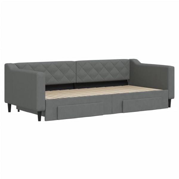 Tagesbett Ausziehbar mit Schubladen Dunkelgrau 90x200 cm Stoff