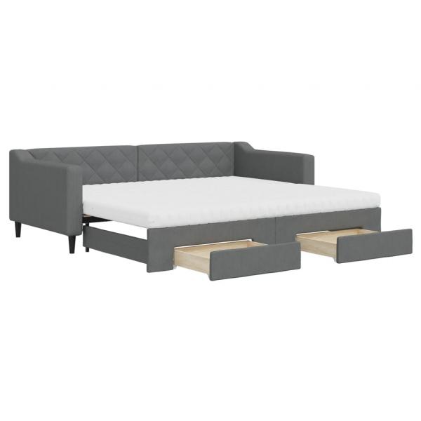 Tagesbett Ausziehbar mit Schubladen Dunkelgrau 90x200 cm Stoff