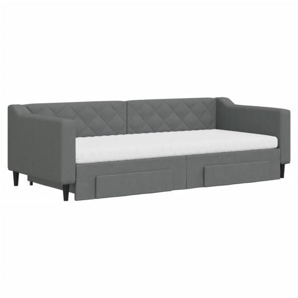 Tagesbett Ausziehbar mit Schubladen Dunkelgrau 90x200 cm Stoff