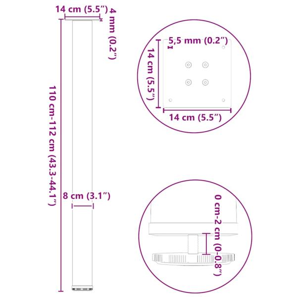 Couchtischbeine 4 Stk. Naturstahl 110-112 cm Stahl