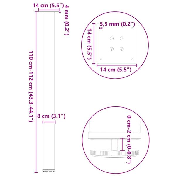 Couchtischbeine 4 Stk. Weiß 110-112 cm Stahl