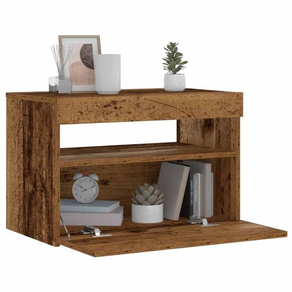 ARDEBO.de - Nachttisch mit LED-Leuchten Altholz-Optik 60x35x40 cm