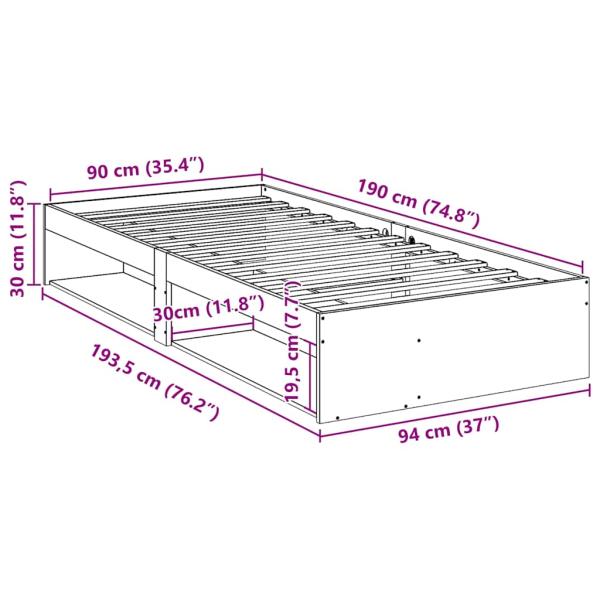 Tagesbett ohne Matratze Wachsbraun 90x190 cm Massivholz Kiefer