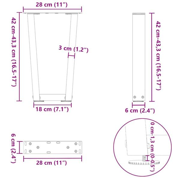 Esstisch Beine V-Form 2 Stück Naturstahl 28x(42-43,3) cm Stahl