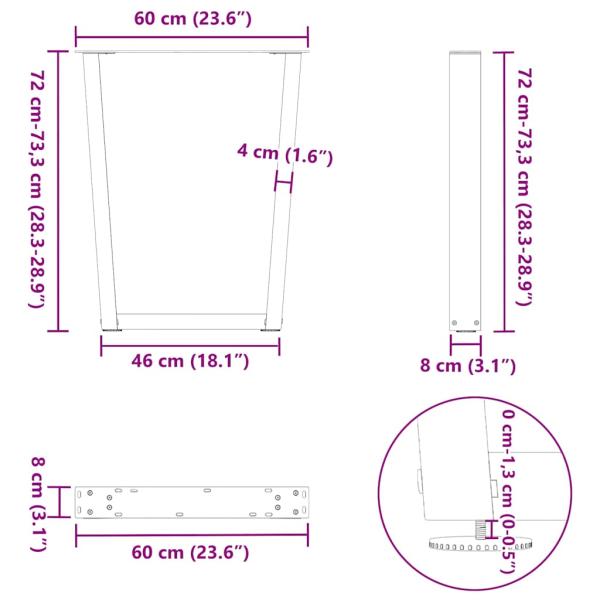 Esstisch Beine V-Form 2 Stück Schwarz 60x(72-73,3) cm Stahl
