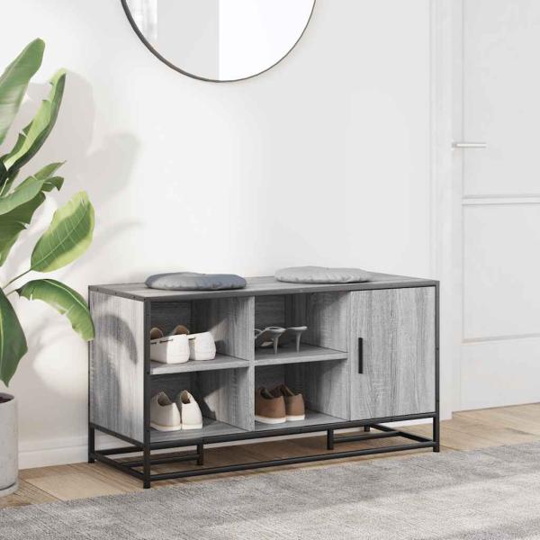 Schuhbank Grau Sonoma 100x40x53,5 cm Holzwerkstoff und Metall