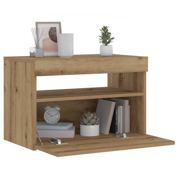 ARDEBO.de - Nachttisch mit LED-Leuchten Artisan-Eiche 60x35x40 cm