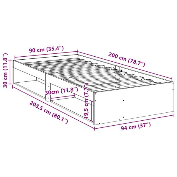 Tagesbett ohne Matratze Wachsbraun 90x200 cm Massivholz Kiefer