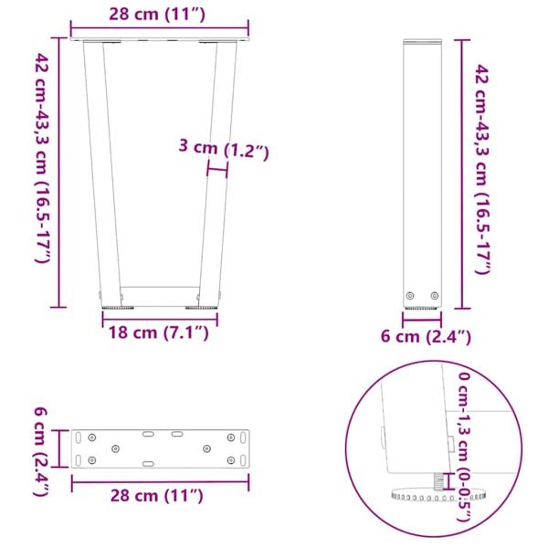 Esstisch Beine V-Form 2 Stück Anthrazit 28x(42-43,3) cm Stahl