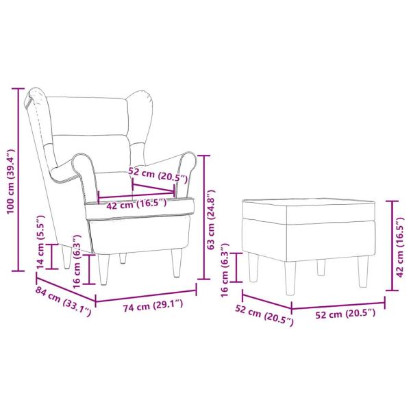 Sessel mit Fußhocker Taupe Stoff
