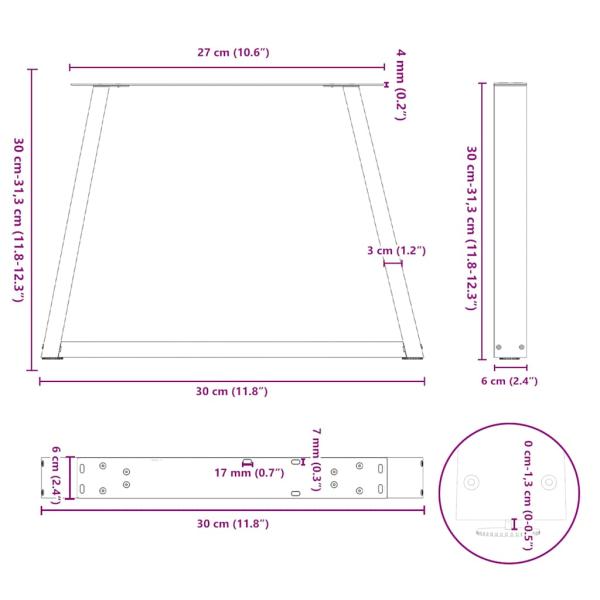 Esstisch Beine V-Form 2 Stück Naturstahl 30x(30-31,3) cm Stahl