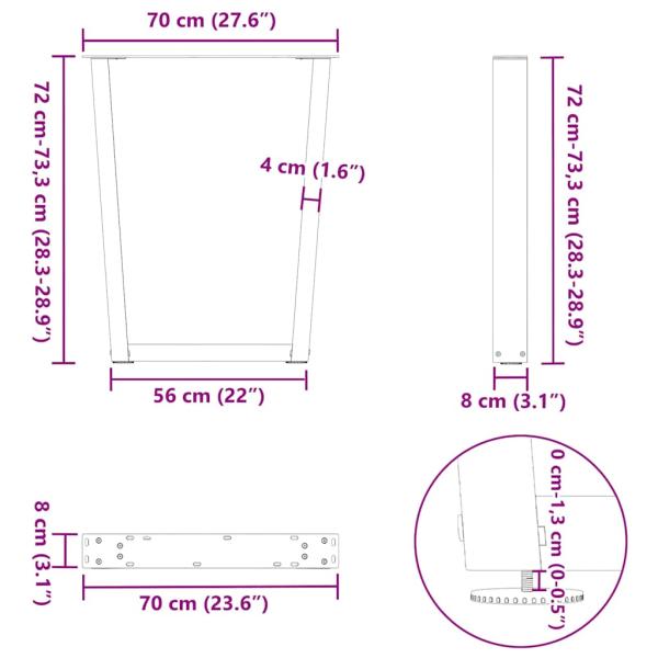 Esstisch Beine V-Form 2 Stück Weiß 70x(72-73,3) cm Stahl