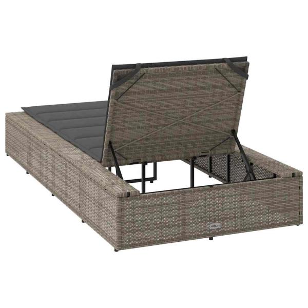 Sonnenliege mit schwebender Auflage Grau Poly Rattan