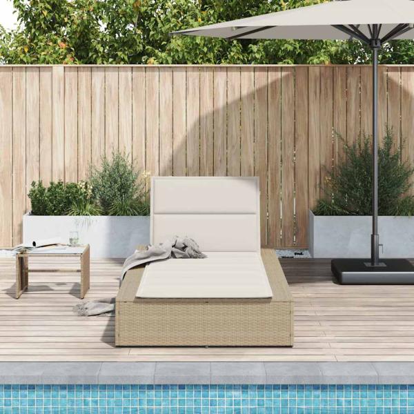 Sonnenliege mit schwebender Auflage Beige Poly Rattan