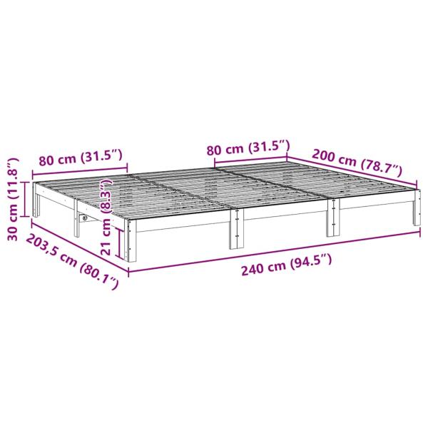 Familienbett ohne Matratze Weiß 240x200 cm Massivholz Kiefer