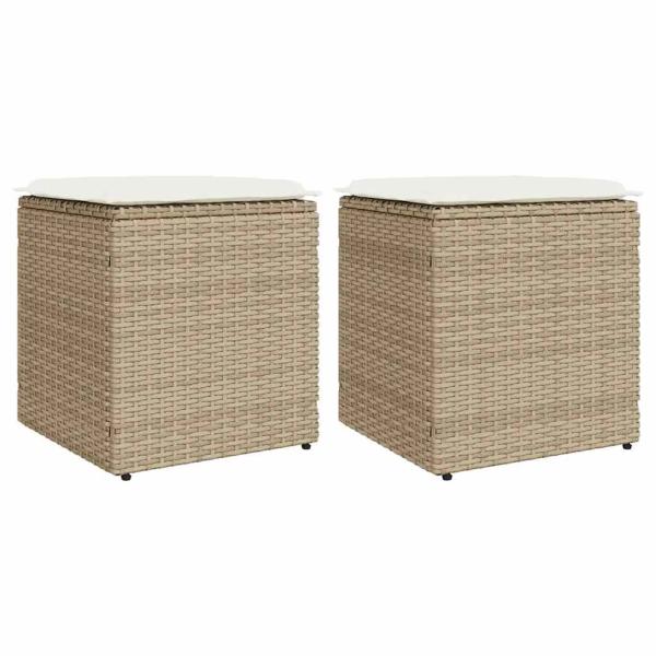 ARDEBO.de - Gartenhocker mit Kissen 2 Stk. Beige 40x40x43 cm Poly Rattan