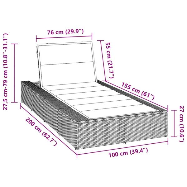 Sonnenliege mit schwebender Auflage Schwarz Poly Rattan