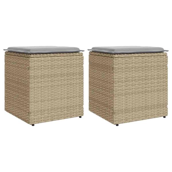 ARDEBO.de - Gartenhocker mit Kissen 2 Stk. Beige 40x40x43 cm Poly Rattan