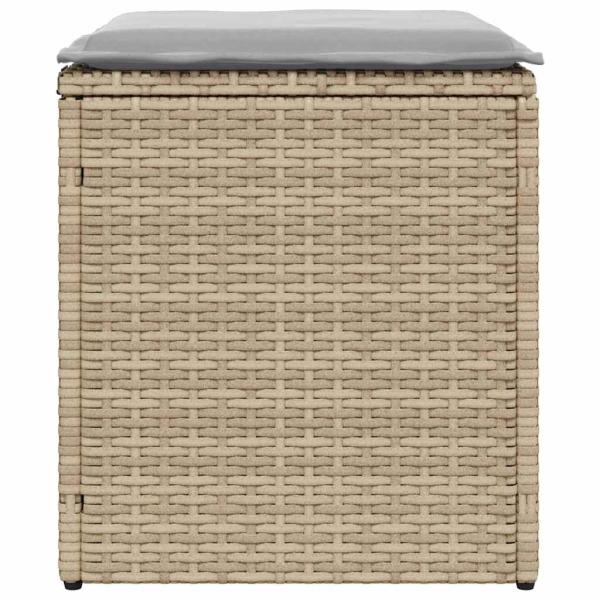 Gartenhocker mit Kissen 2 Stk. Beige 40x40x43 cm Poly Rattan