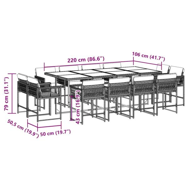 13-tlg. Garten-Essgruppe mit Kissen Schwarz Poly Rattan