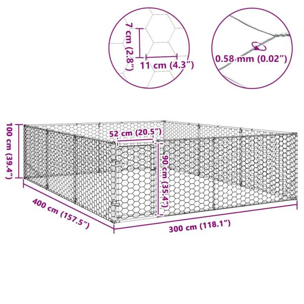 Outdoor-Hundezwinger mit Tür 3x4x1 m Verzinkter Stahl