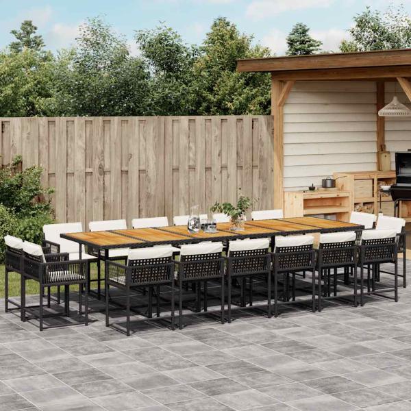 ARDEBO.de - 17-tlg. Garten-Essgruppe mit Kissen Schwarz Poly Rattan
