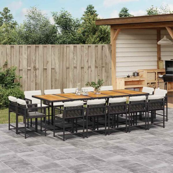 ARDEBO.de - 15-tlg. Garten-Essgruppe mit Kissen Schwarz Poly Rattan