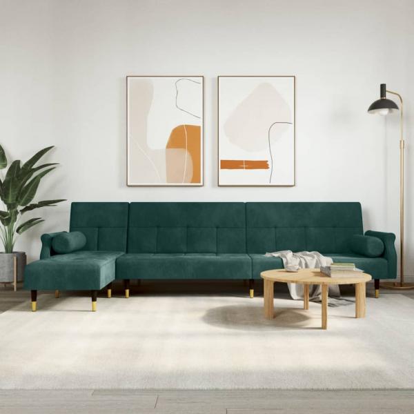 ARDEBO.de - Schlafsofa in L-Form Dunkelgrün 271x140x70 cm Samt