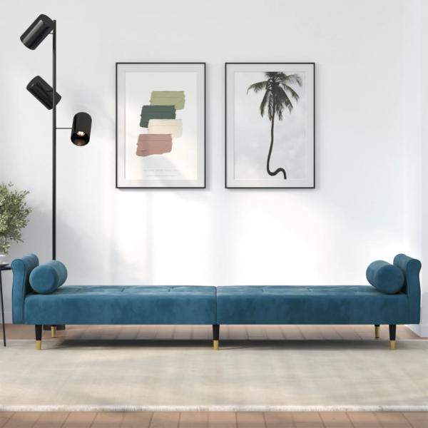 Schlafsofa mit Kissen Blau Samt