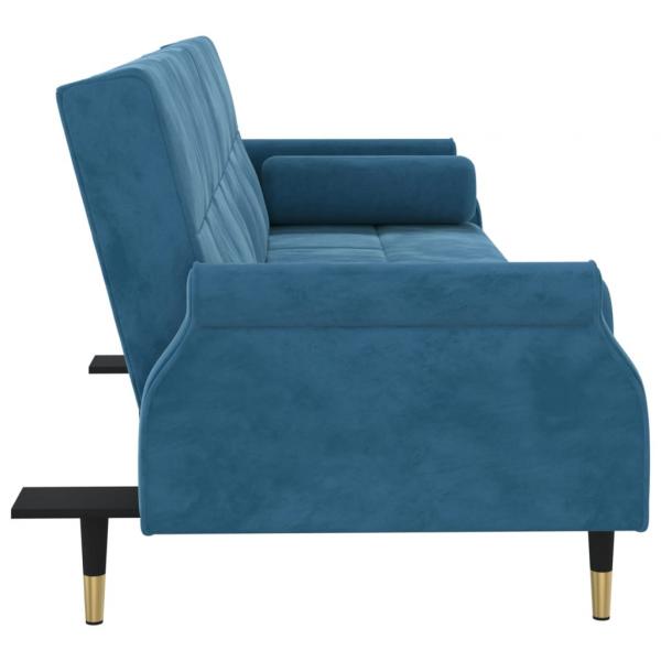 Schlafsofa mit Kissen Blau Samt