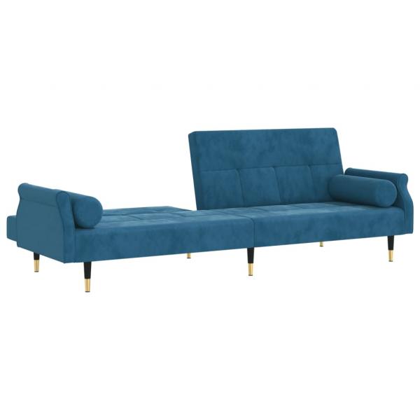 Schlafsofa mit Kissen Blau Samt
