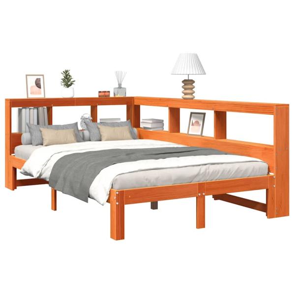 Massivholzbett mit Regal ohne Matratze Wachsbraun 120x190 cm