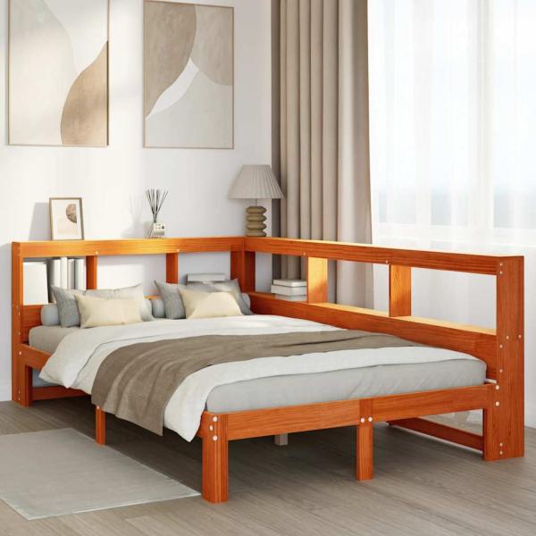 ARDEBO.de - Massivholzbett mit Regal ohne Matratze Wachsbraun 120x200 cm