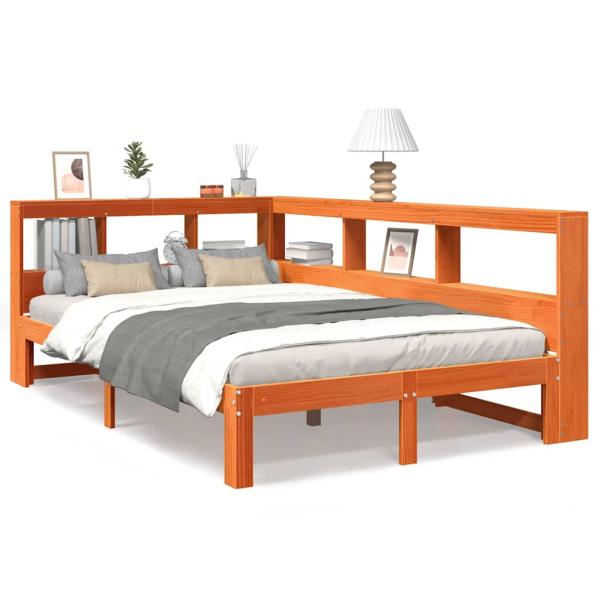 Massivholzbett mit Regal ohne Matratze Wachsbraun 120x200 cm