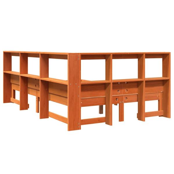 Massivholzbett mit Regal ohne Matratze Wachsbraun 120x200 cm